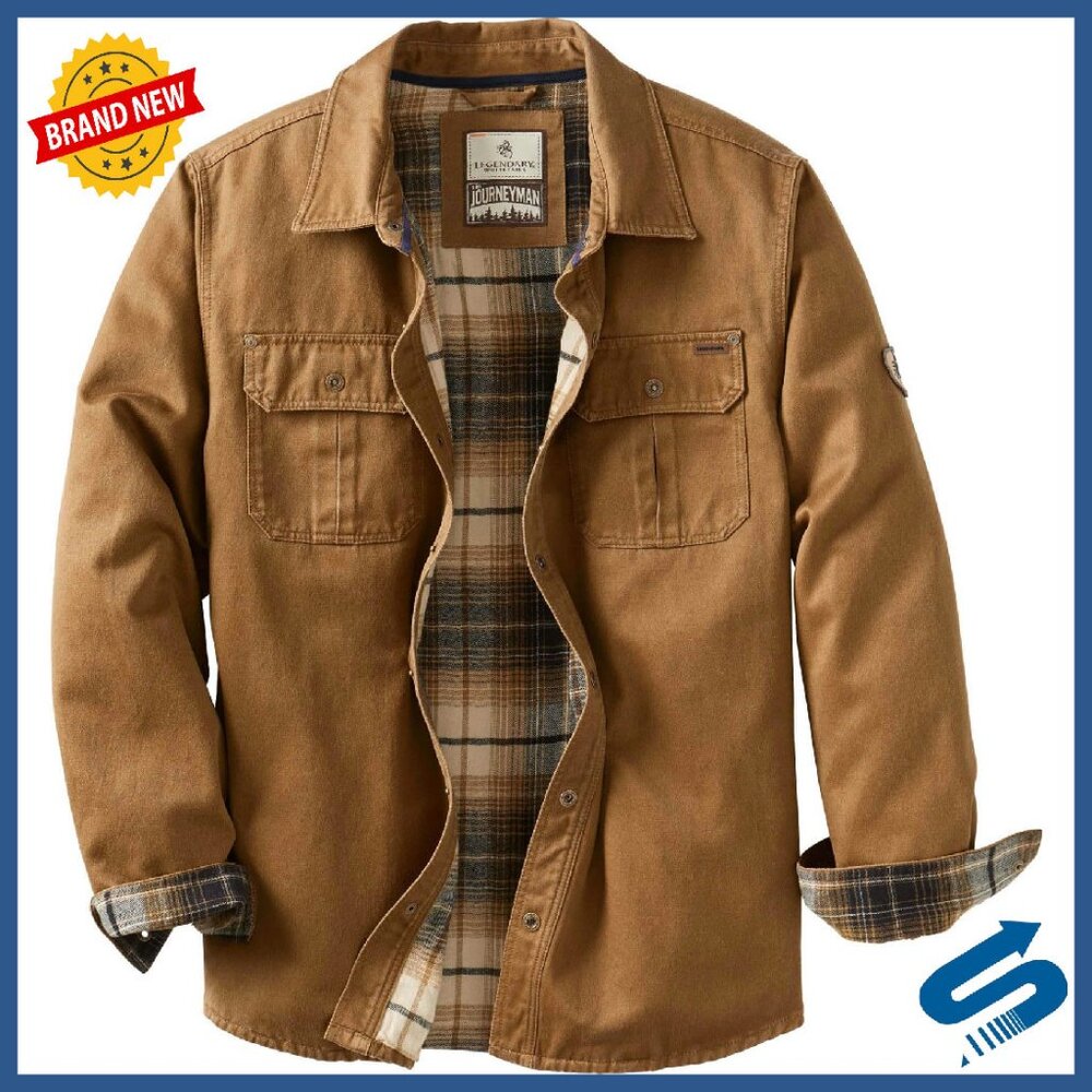 Men's Waxed Cotton Flannel Lined Shirt Jacket Water Resistant